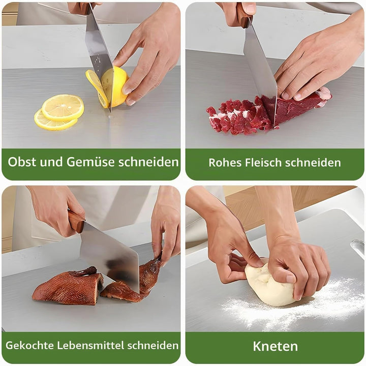 3 Stück Titan Schneidebrett Set, 304 Edelstahl Titanium Cutting Board, Doppelseitiges Lebensmittel G