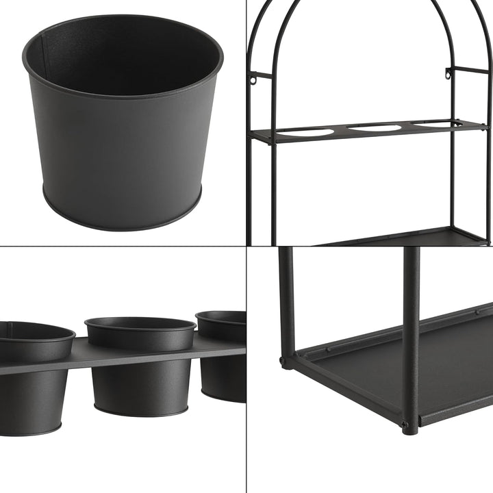 [en.casa] Wandregal mit 3 Blumentöpfen Merikarvia schwebendes Pflanzenregal aus Metall Blumenregal h