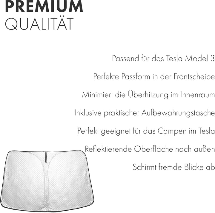 Shop4EV Windschutzscheiben Sonnenschutz Kompatibel mit Tesla Model 3 Sichtschutz Frontscheibe Lichtu