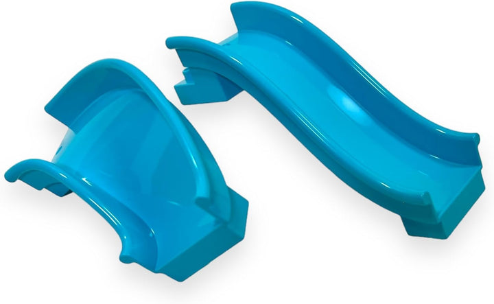 LEGO Duplo Rutsche 2 teilig, mit 90grad Teilstück Hellblau, so können Figuren rutschen