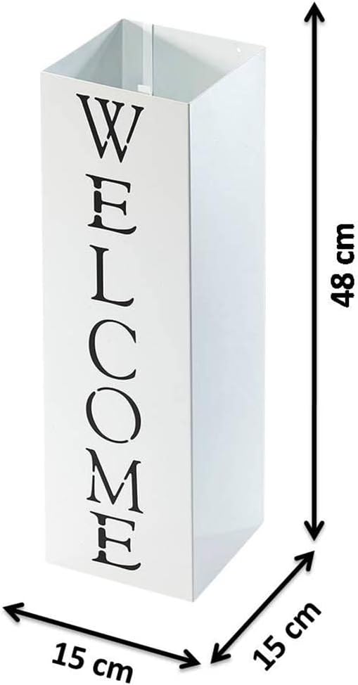 Kobolo Moderner Schirmständer Welcome aus weiss lackiertem Metall
