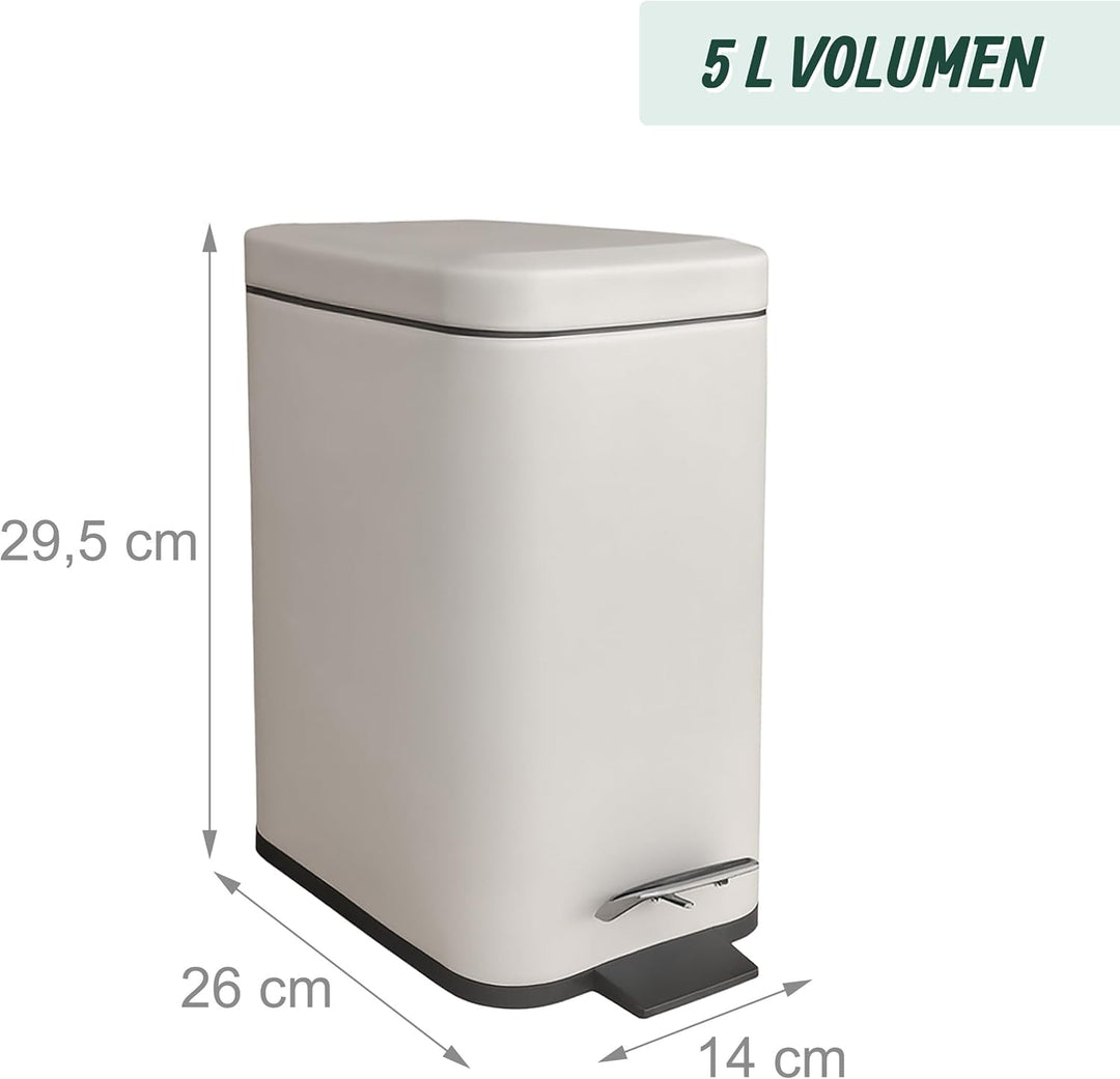 Relaxdays Mülleimer Bad, 5 Liter, Kosmetikeimer mit Soft-Close, Matte Optik, entnehmbarer Inneneimer
