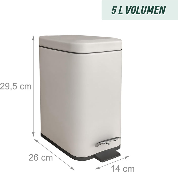 Relaxdays Mülleimer Bad, 5 Liter, Kosmetikeimer mit Soft-Close, Matte Optik, entnehmbarer Inneneimer