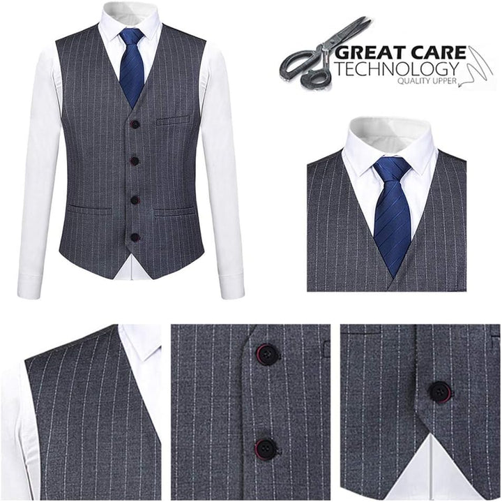 YOUTHUP Anzug Herren Slim Fit 3 Teilig Vertikale Streifen Anzüge Business Herrenanzug Sakko Weste Ho