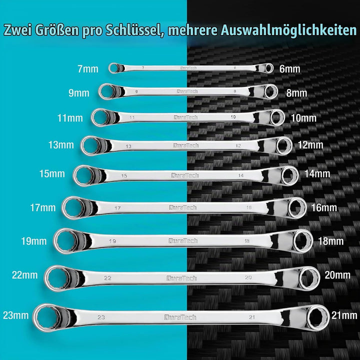 DURATECH Doppel-Ringschlüssel-Satz, 9-teilig, 6-23 mm, Gekröpfter Schraubenschlüssel Set, um 75 Grad