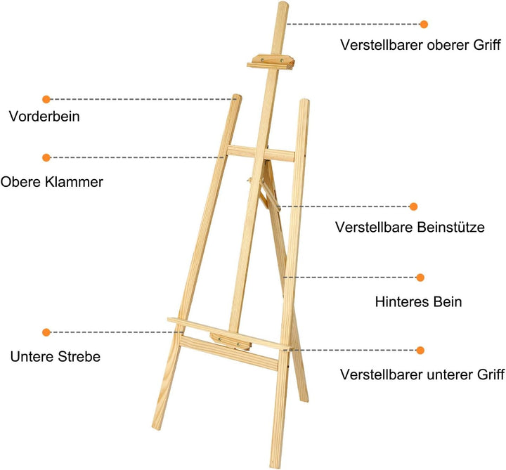 MorNon Staffelei aus Holz Gross Atelierstaffelei Verstellbare Standstaffelei Feldstaffelei Holzstaff