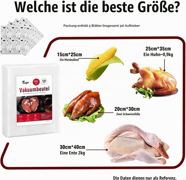 Fitge Vakuumierbeutel 170µm 20x30cm 120 Beutel für alle Vakuumiergeräte Vakuumbeutel für Lebensmitte