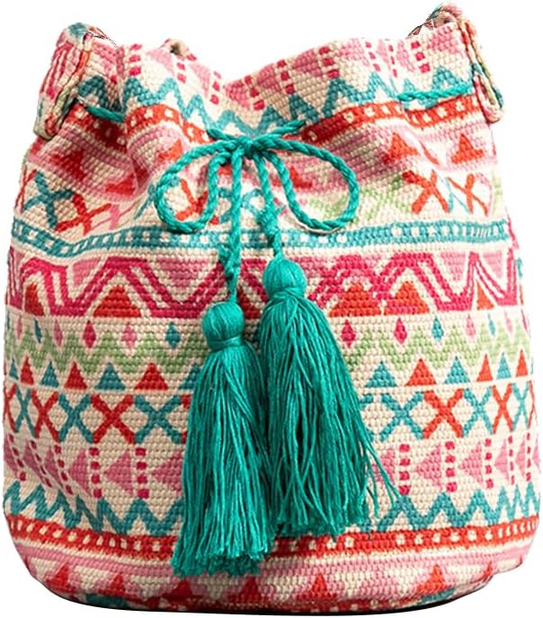 CORIOS Ethnischer Stil Handtasche Damen Canvas Schultertasche Böhmische Tote Beutel Quasten Henkelta