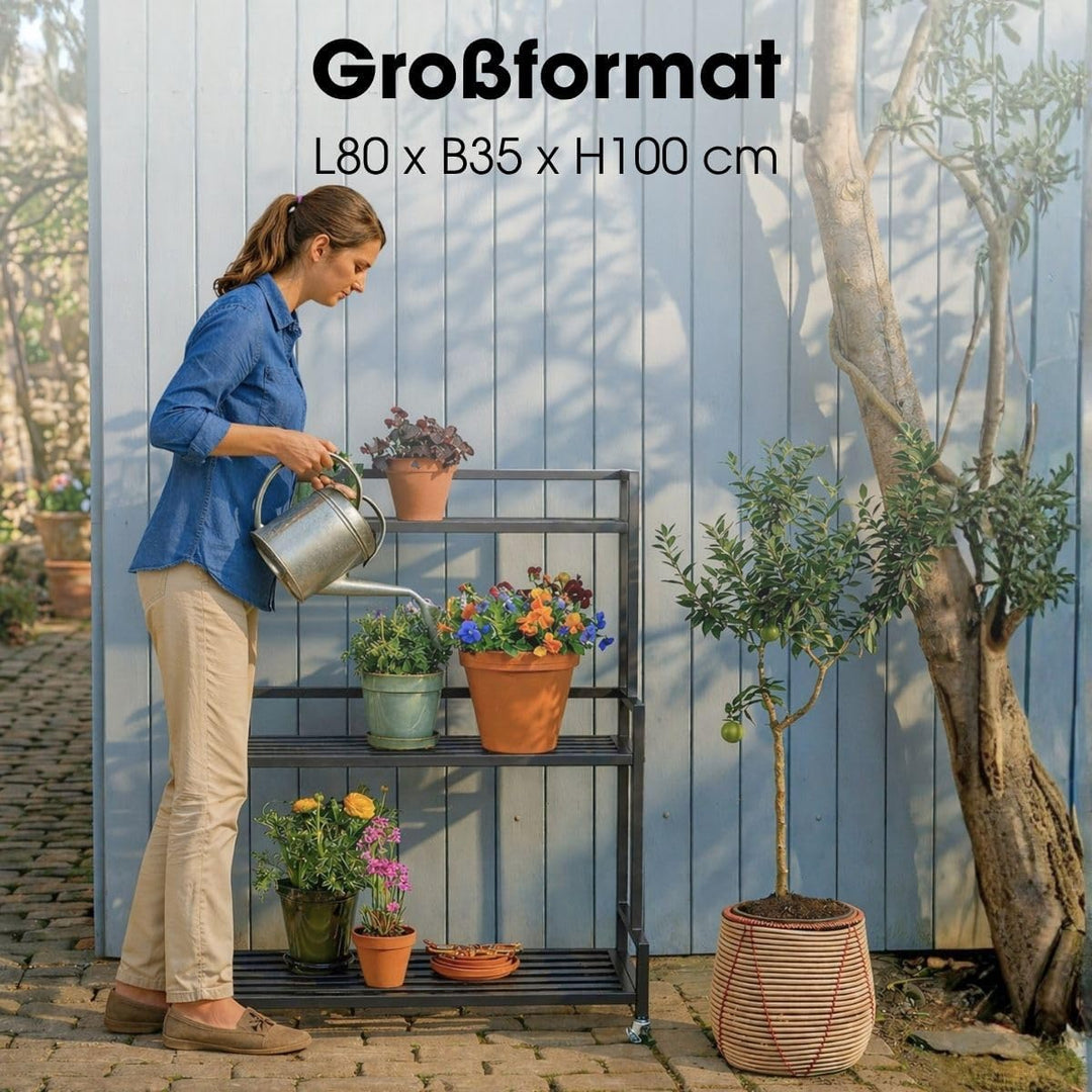 MICA Decorations Greenrax Pflanzenregal auf Rädern - Pflanzenständer für Zimmerpflanzen, Aussenpflan