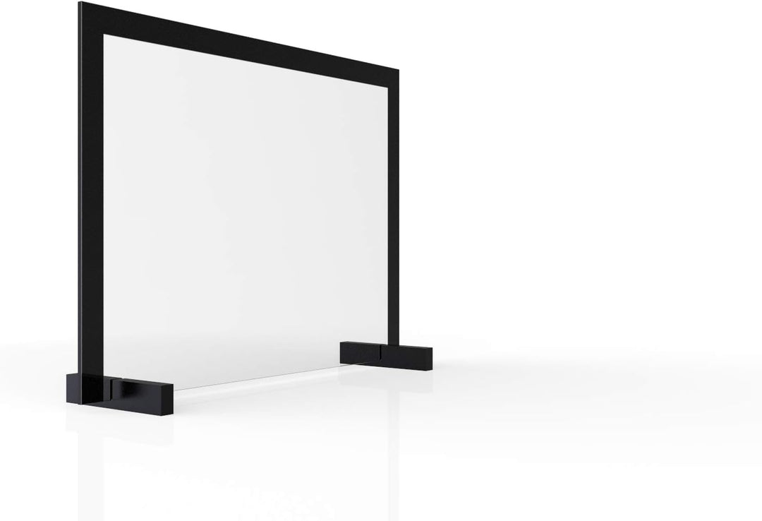 ALLboards Spuckschutz 90x60cm Schwarzer Rahmen, gehärtetes Glas 4mm, Antibakteriell & Virenschutz, H