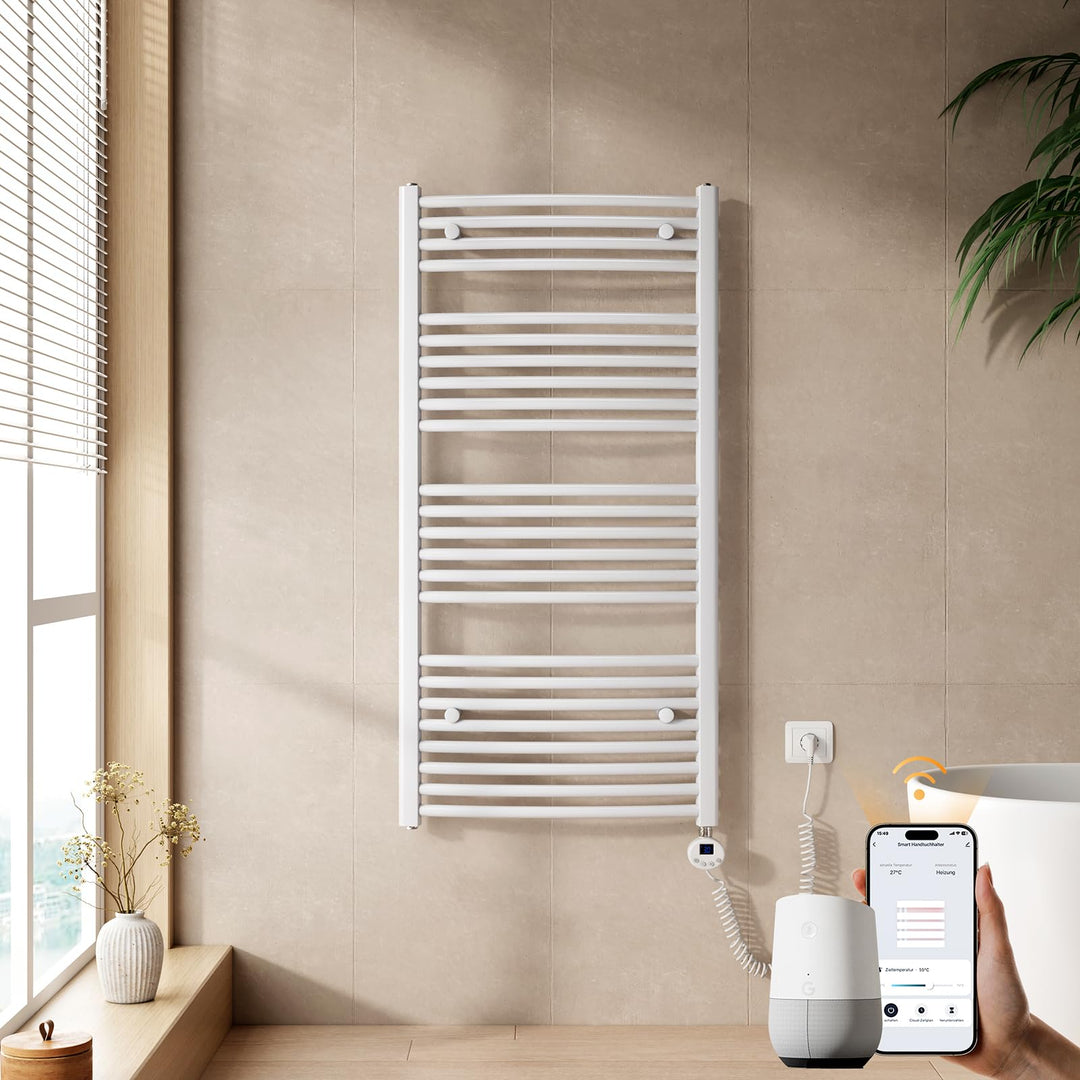 EMKE WiFi Handtuchheizkörper Elektrisch 1200x600 mm - Gebogen Badheizkörper Elektrisch, Elektrischer