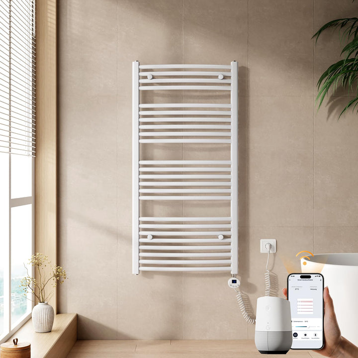 EMKE WiFi Handtuchheizkörper Elektrisch 1200x600 mm - Gebogen Badheizkörper Elektrisch, Elektrischer