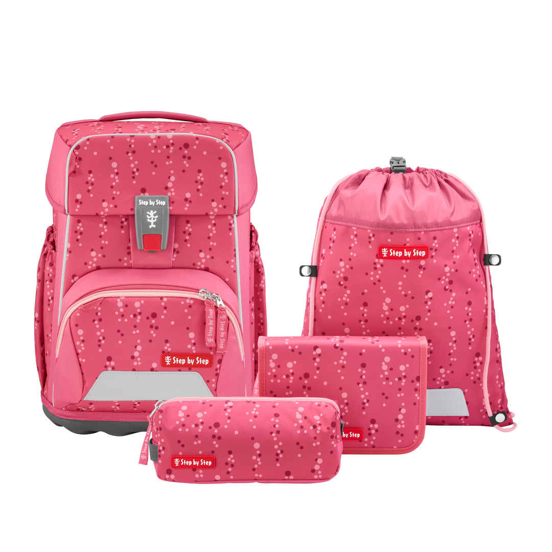 Step by Step Basis Schulranzen-Set „Pink Bubbles“, 4-teilig, rosa, ergonomischer Tornister mit Refle