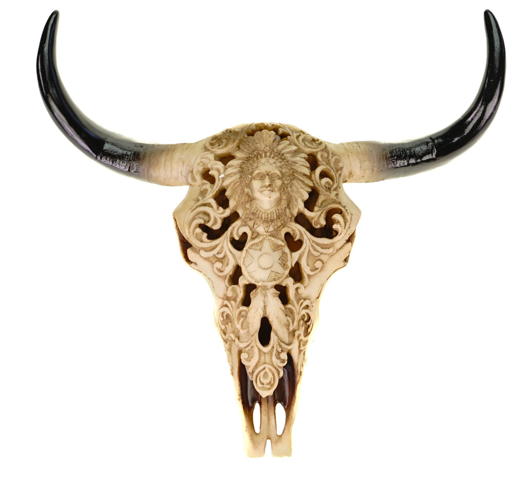 Schädel Stier edles indianisches Design 30 x 30 x 9 cm
