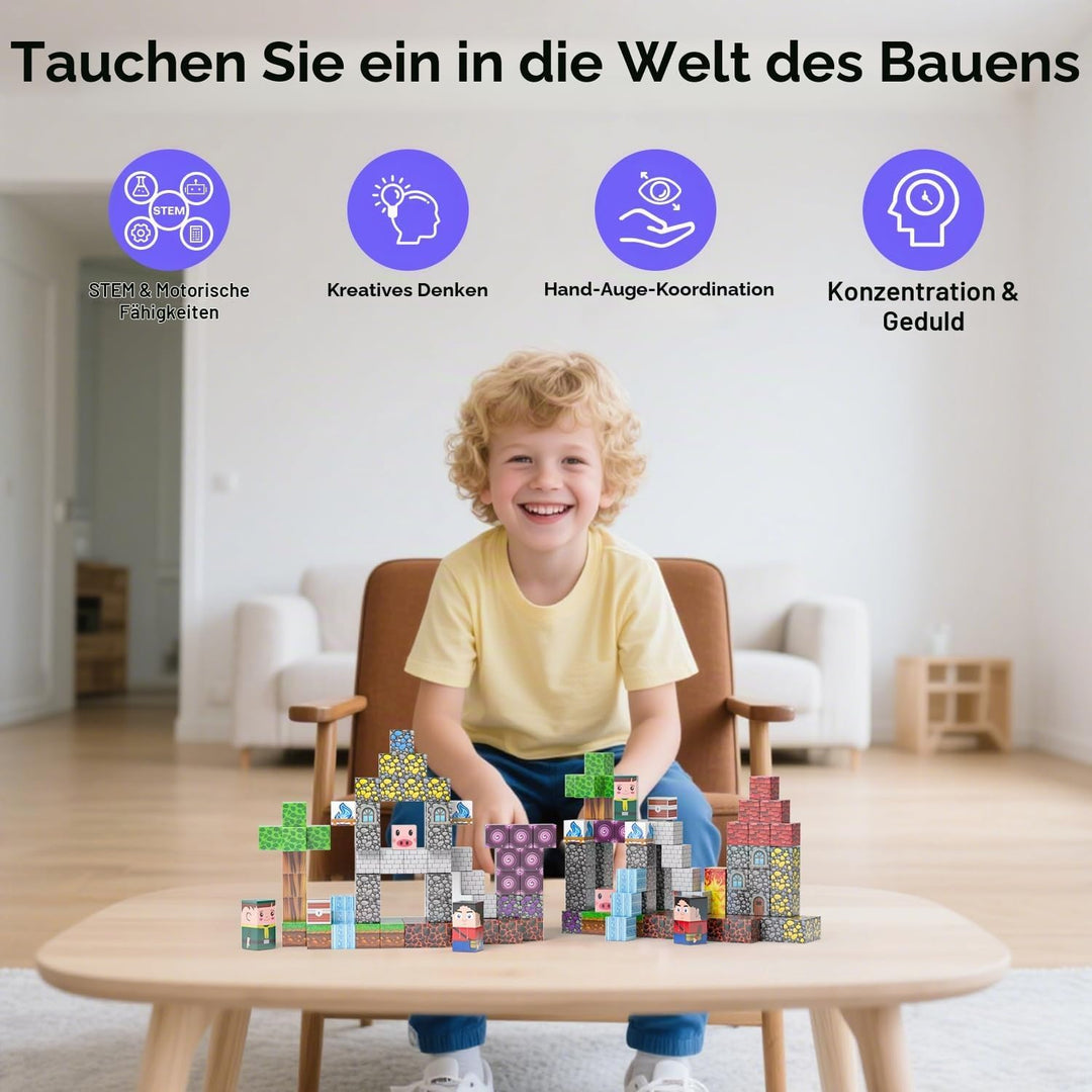 Magnetische Bausteine 100 PCS, Magnetbausteine für 3+ Jahr, Magnetic Blocks Spielzeug-Sets für Kinde