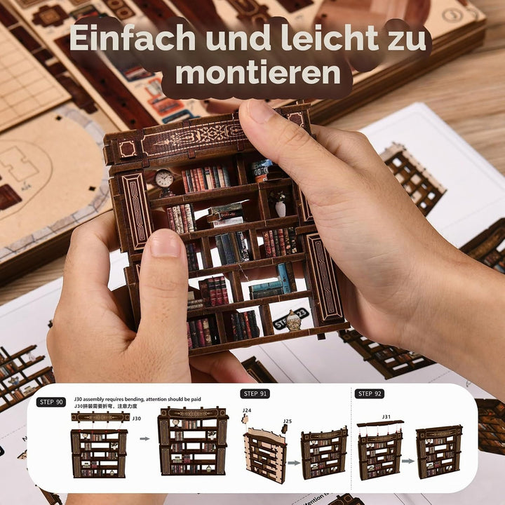 DIY Bücherregal-Nische Bausatz für Erwachsene – 3D Holz-Miniatur-Puppenhaus Modellbausatz, Bastelset