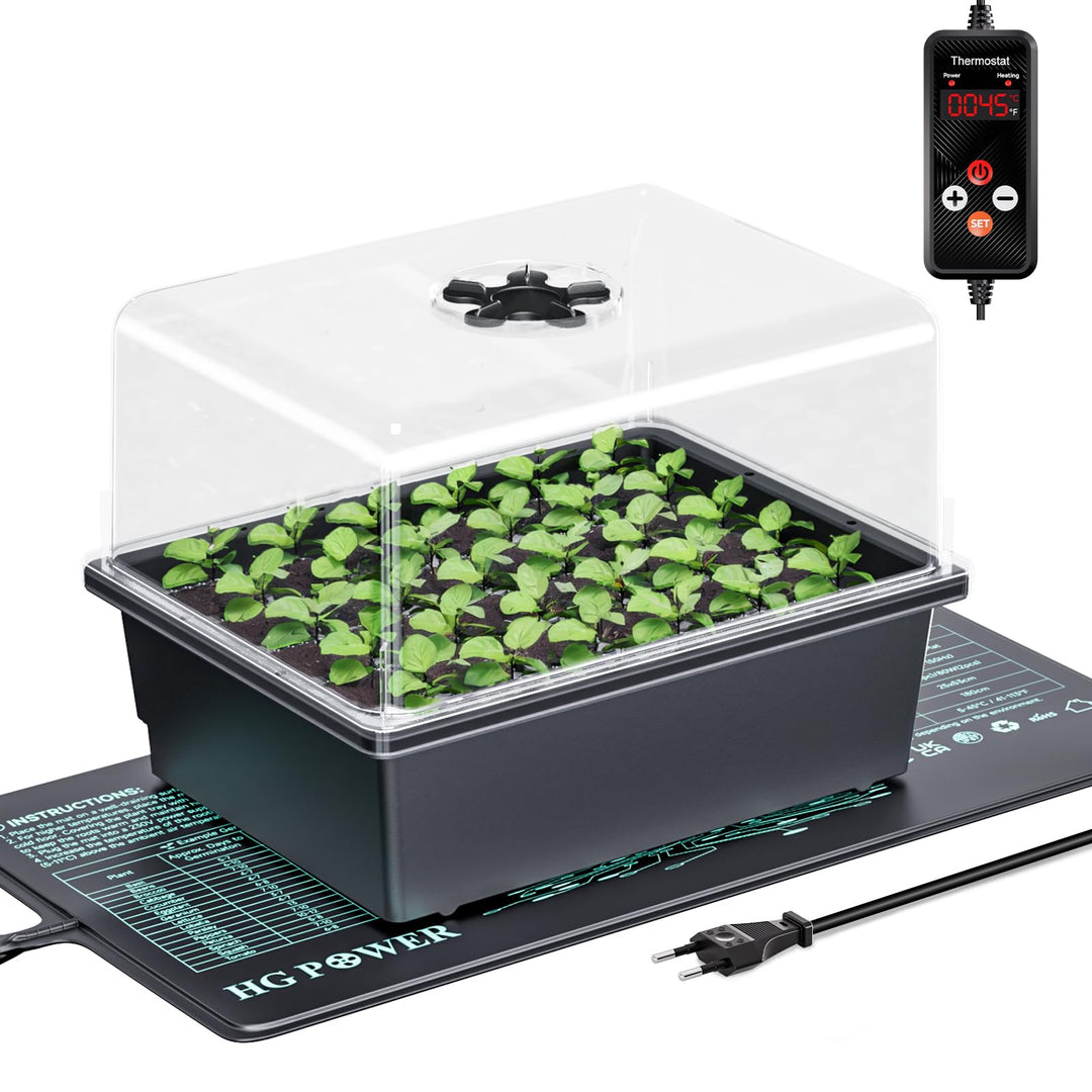 HG Power Anzuchtkasten Set mit Heizmatte Pflanzen mit Thermostat, Zimmergewächshaus mit 30 Zellen un