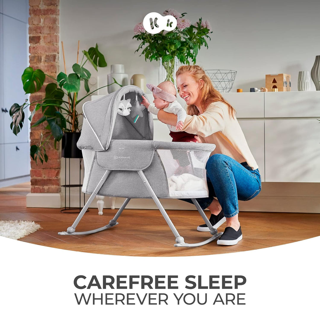 Kinderkraft Babybett 3 in 1 LOVI, Wiege, Reisebett, Wippe, einfaches Zusammen- und Ausklappen, verst