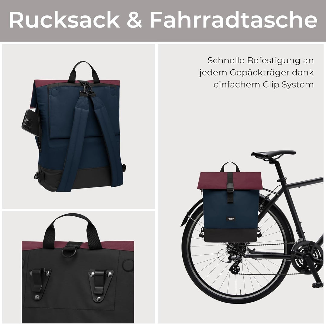 LARKSON Fahrradtaschen für Gepäckträger Damen & Herren Blau Rot - Tammo Bike - 2 in 1 Fahrrad Tasche