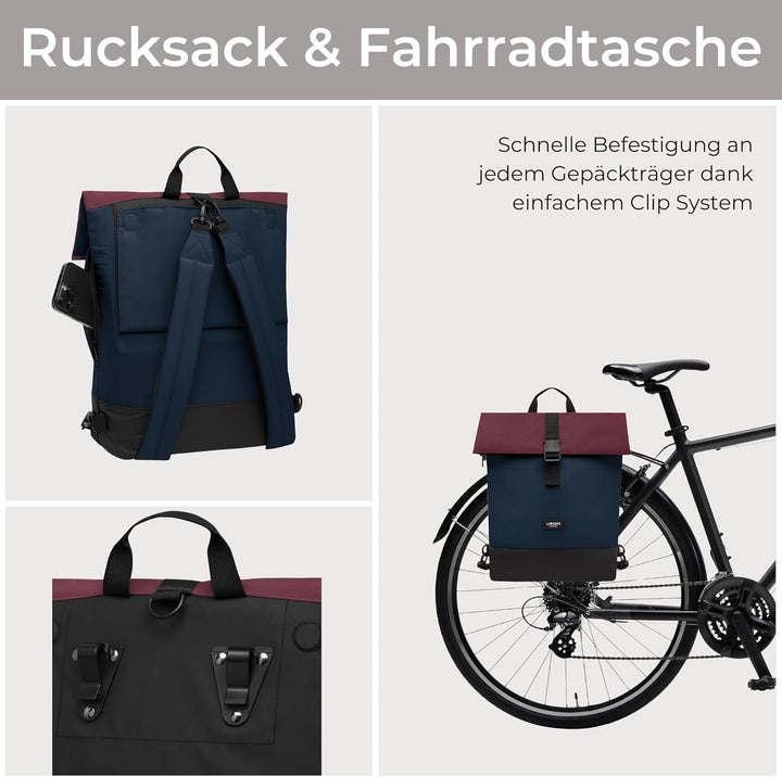 LARKSON Fahrradtaschen für Gepäckträger Damen & Herren Blau Rot - Tammo Bike - 2 in 1 Fahrrad Tasche