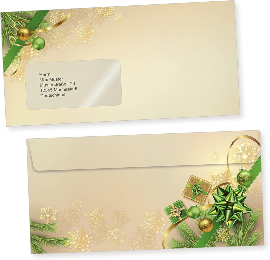 Chalet Noel 250 Sets Weihnachtsbriefpapier mit Fensterumschlag, Briefpapier Weihnachten A4 mit Umsch