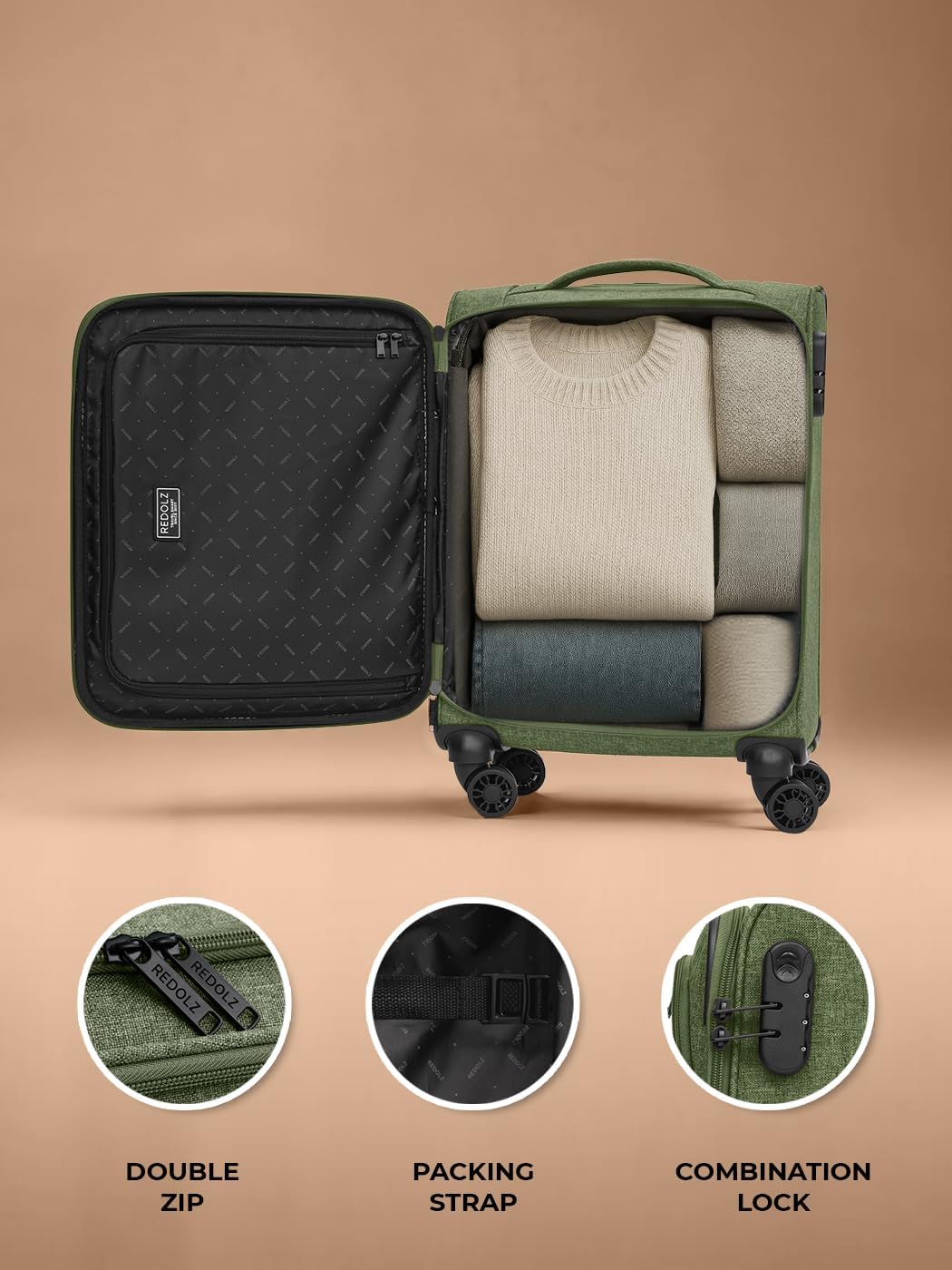 REDOLZ Cabin Weichschalen Kabinen-Koffer | Leichter Trolley mit 4 Doppelrollen für Damen & Herren 37