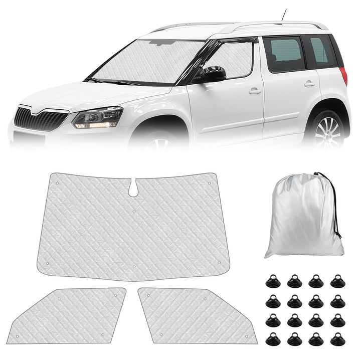 Thermomatte Fahrerhaus Innen Kompatibel mit Skoda Yeti 5L 2009-2017, 3PCS Faltbare Isolierte Sonnens