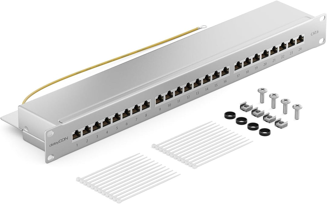deleyCON CAT 6 Patchpanel Verteilerfeld 24 Port - Desktop 19" Zoll Rackeinbau Servermontage - RJ45 -