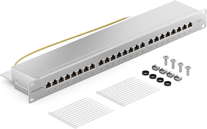 deleyCON CAT 6 Patchpanel Verteilerfeld 24 Port - Desktop 19" Zoll Rackeinbau Servermontage - RJ45 -