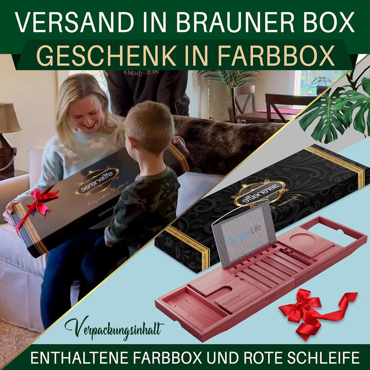 SereneLife Badewannenablage aus natürlichem Bambus, ausziehbares Badewannenbrett, Ablage Badewanne E