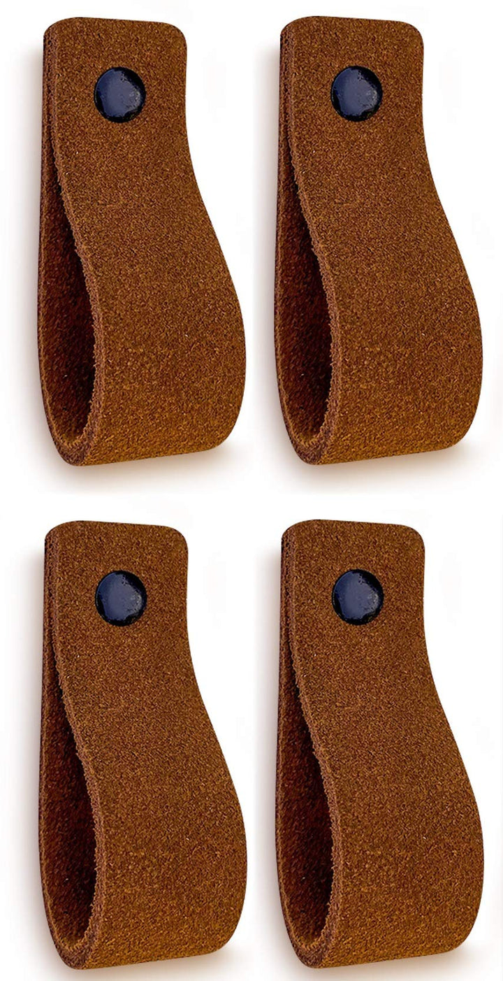 Brute Strength - Ledergriffe für Möbel - Wildleder - Cognac - 4 Stück - 16,5 x 2,5 cm - Schrankgriff
