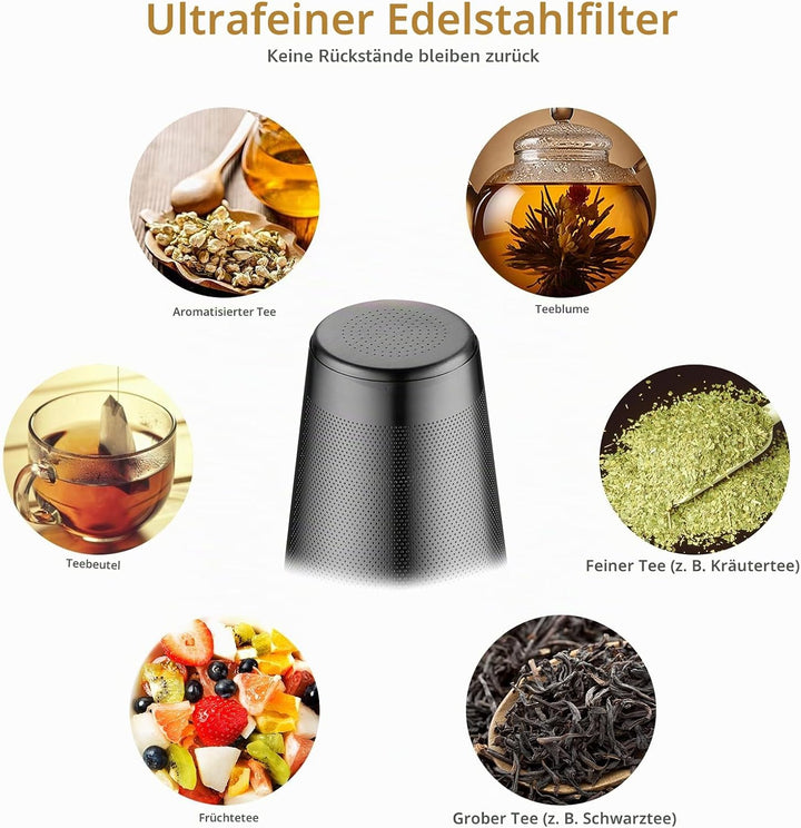 glastal Schwarz Teekanne mit Stövchen 1500ml Teebereiter Glas und Edelstahl Teewärmer Teekanne Suit