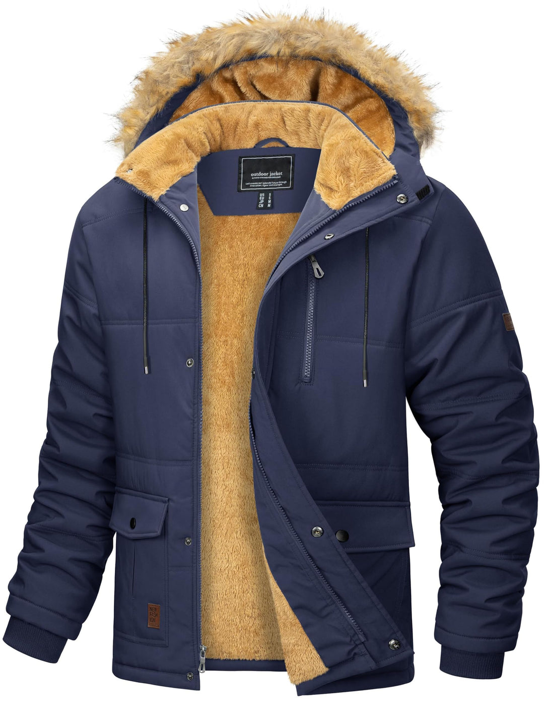 MAGCOMSEN Herren Winter Parka Jacke Winddicht Outdoor Warme Fleecejacke Freizeit Übergangsjacke Wass