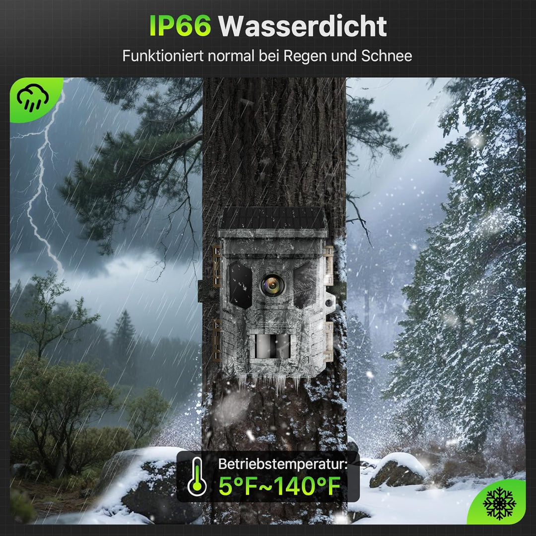Wildkamera mit Handyübertragung App-4K 64MP WLAN Wildtierkamera mit Bewegungsmelder Nachtsicht, 32GB