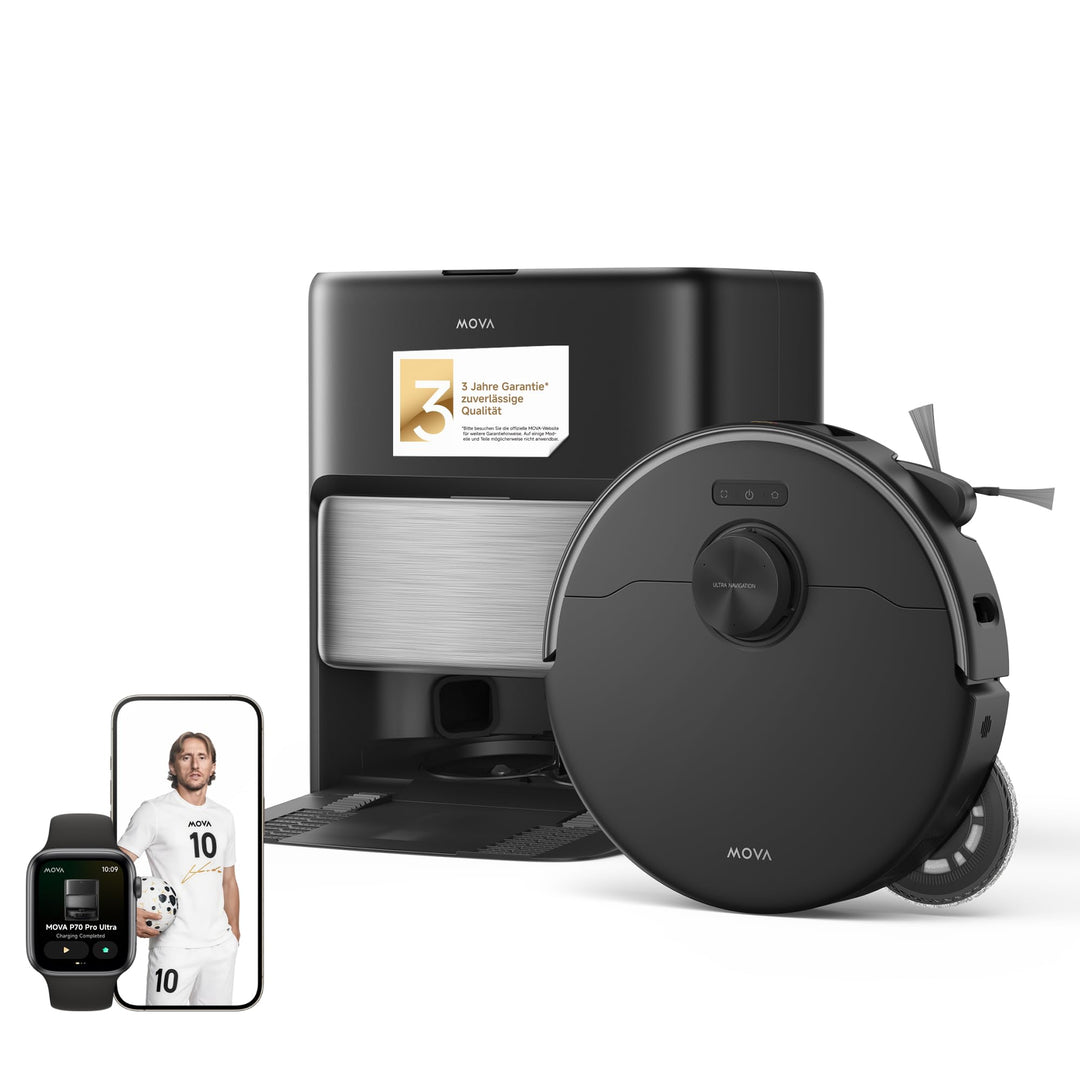 MOVA P70 Pro Ultra Saugroboter 30.000Pa Saugkraft Schwarz | 260 U/min Wischmoppmotor mit 12N Anpress