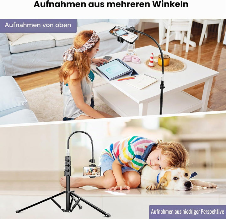 Victiv 224cm Hoch Handy Stativ, Schwerlast Flexibel Overhead Stativ für Kamera mit 35cm Verstellbare