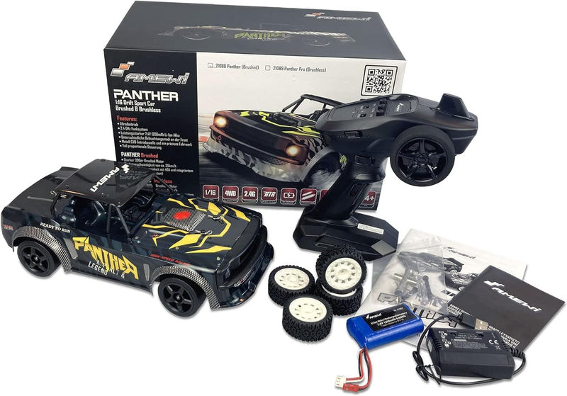 Amewi Sports Car Panther 1:16, 2,4GHz, RTR mit Gyro, 21088, Schwarz