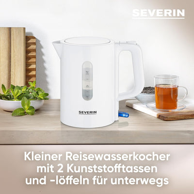 SEVERIN Reise-Wasserkocher-Set, Reisewasserkocher für 0,5 l mit umschaltbarer Spannung (115/230 V),