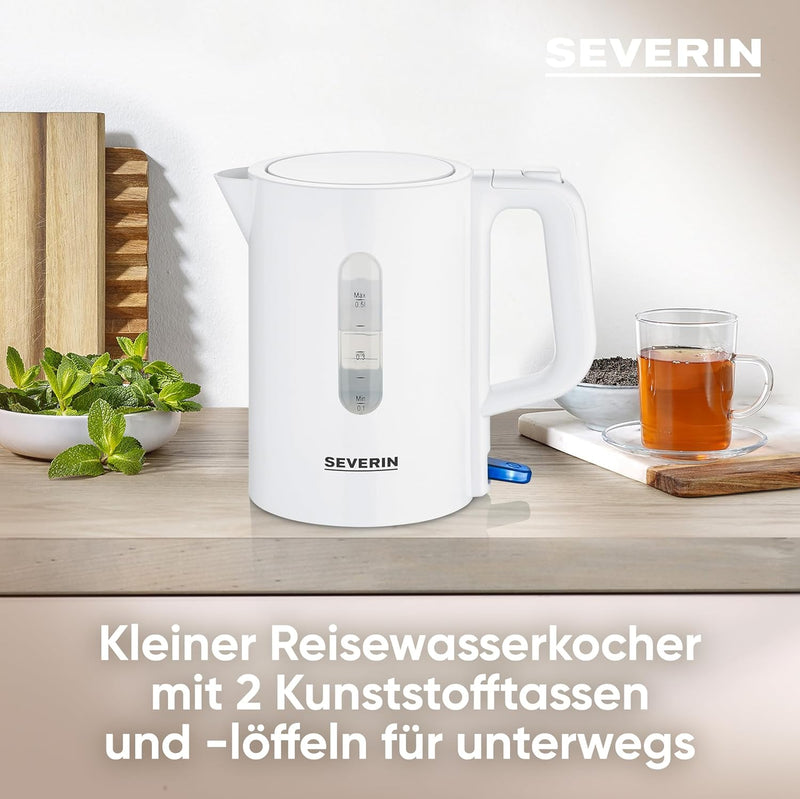 SEVERIN Reise-Wasserkocher-Set, Reisewasserkocher für 0,5 l mit umschaltbarer Spannung (115/230 V),