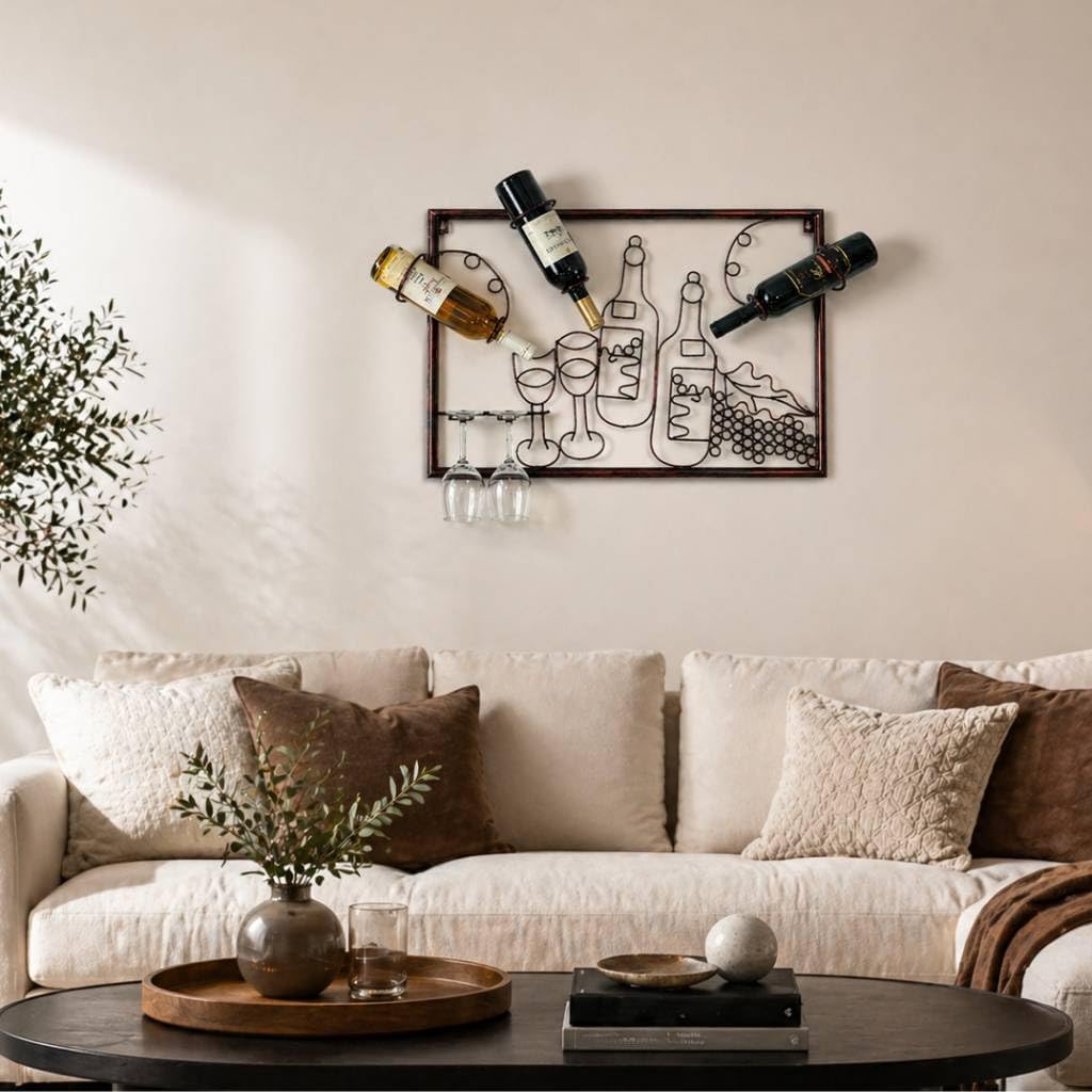 DanDiBo Weinregal mit Glashalter Wand Wandbild 091975 Flaschenständer Metall 64 cm Flaschenhalter Wa