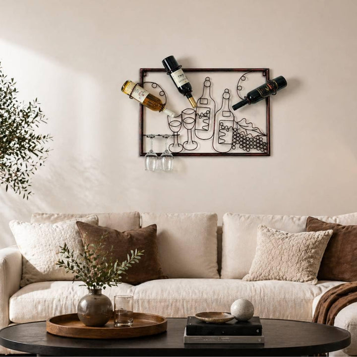 DanDiBo Weinregal mit Glashalter Wand Wandbild 091975 Flaschenständer Metall 64 cm Flaschenhalter Wa