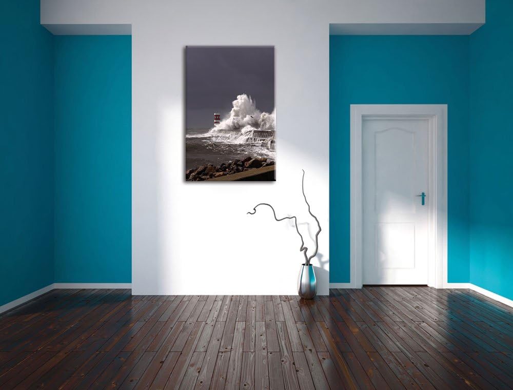 Pixxprint Küste Meer Wellen / 100x70cm Leinwandbild bespannt auf Holzrahmen/Wandbild Kunstdruck Deko