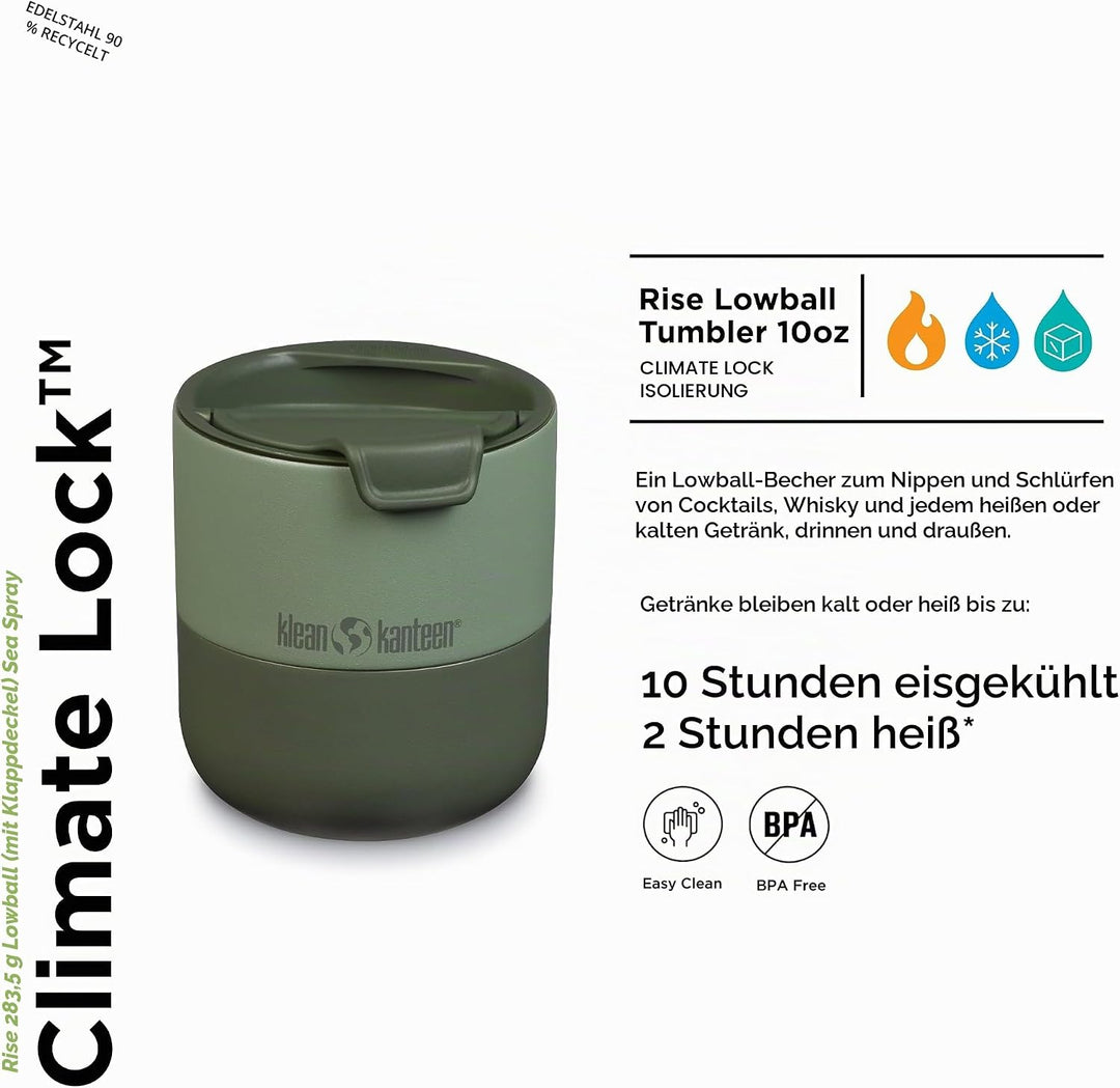 Klean Kanteen Rise Lowball Tumbler Flip Lid Isolierbecher 296ml in der Farbe sea spray, 1010164