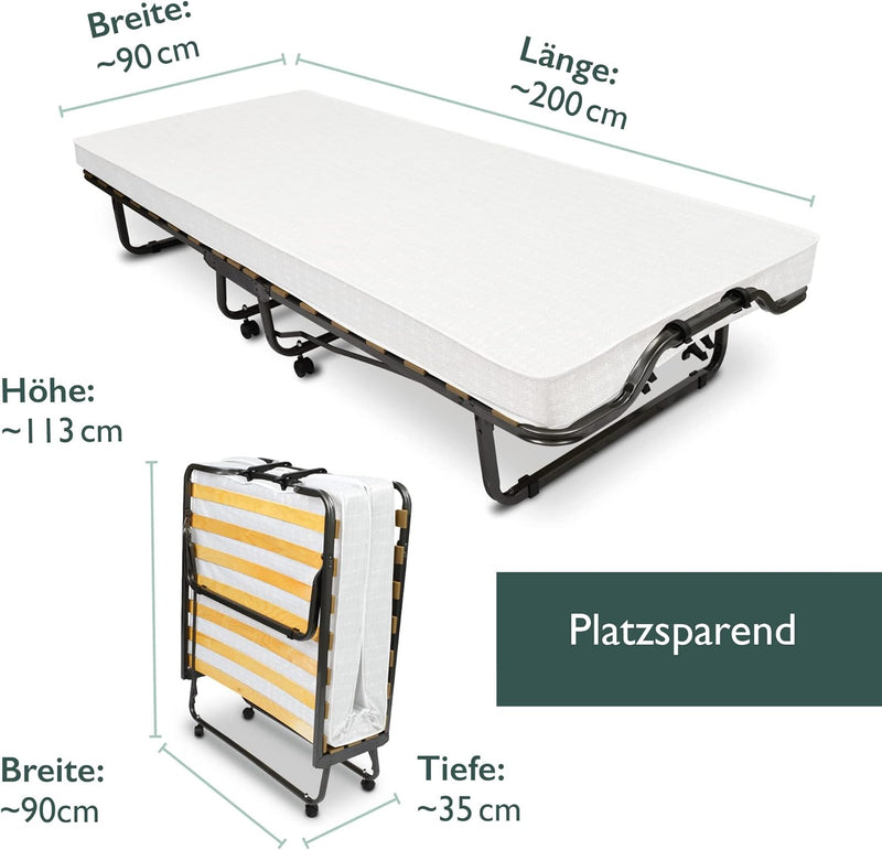 Beautissu klappbares Gästebett 90x200 cm Venetia – langlebiges & faltbares Reisebett mit 10,5 cm Dic