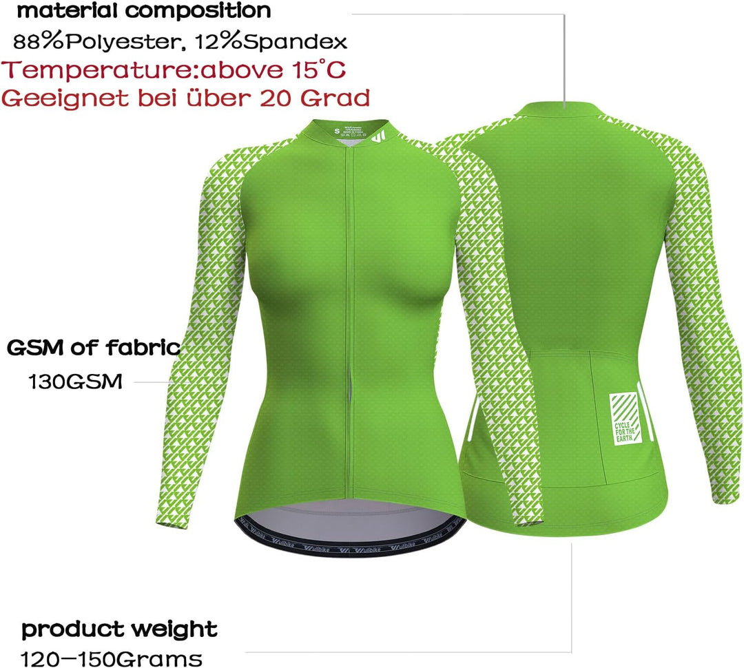 Wulibike Damen Radtrikot,Fahrradtrikot Damen Langarm Atmungsaktiv Rennrad Trikot Damen mit 3 Rückent
