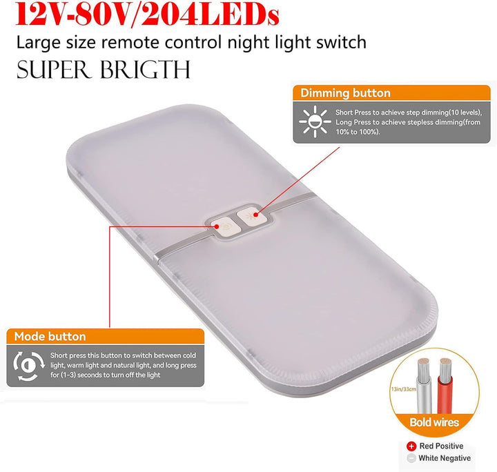 Intckwan 12 Volt Led Lampen Wohnmobil, 204LEDs, 15W, Dimmbar Dach Wohnmobilbeleuchtung mit Speichers