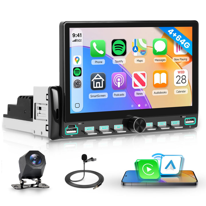 Rimoody 4G+64G Android 15 Autoradio 1 Din mit Wireless Carplay Android Auto GPS Navi WiFi, 7 Zoll Kl