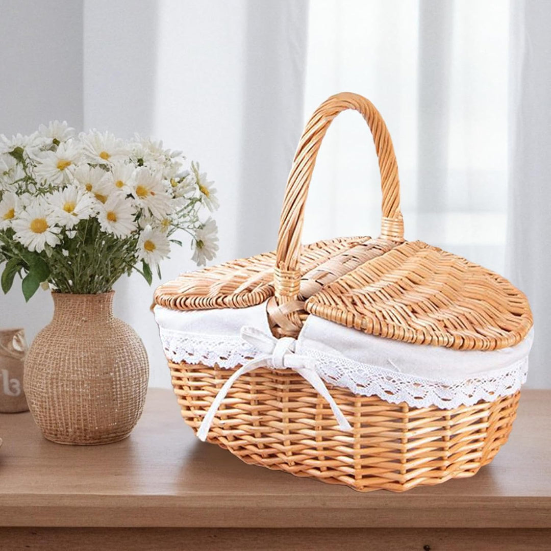 Weidenkorb mit Griff-Design – Picknickkörbe | leerer Weidenkorb | grosse Aufbewahrungsbox für Outdoo