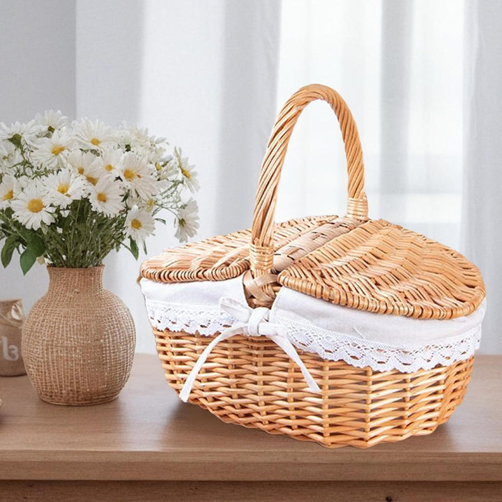 Weidenkorb mit Griff-Design – Picknickkörbe | leerer Weidenkorb | grosse Aufbewahrungsbox für Outdoo