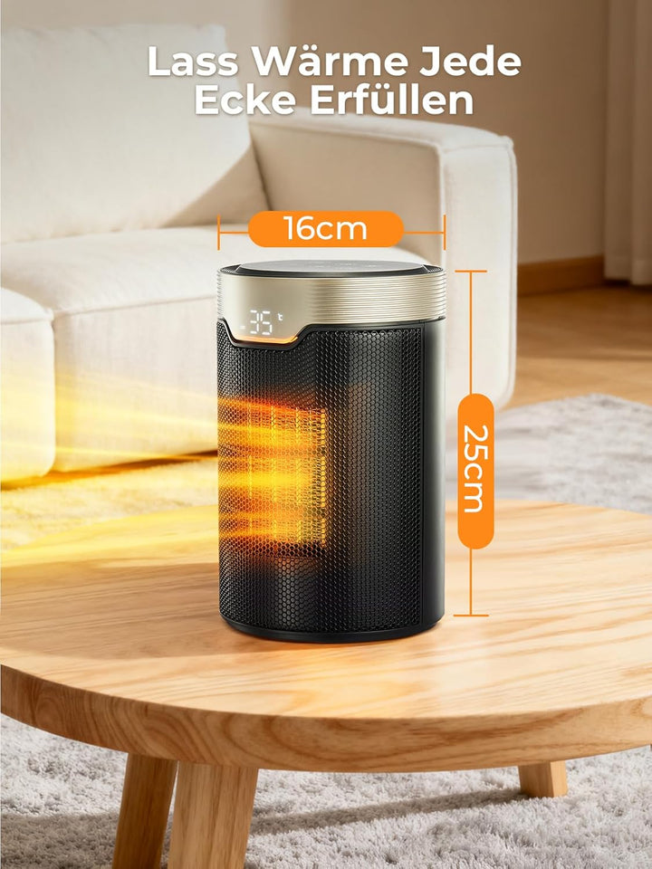Heizlüfter Energiesparend, 1500W PTC Keramik Elektrischer Heizlüfter mit Thermostat, ECO-Modus, Leis
